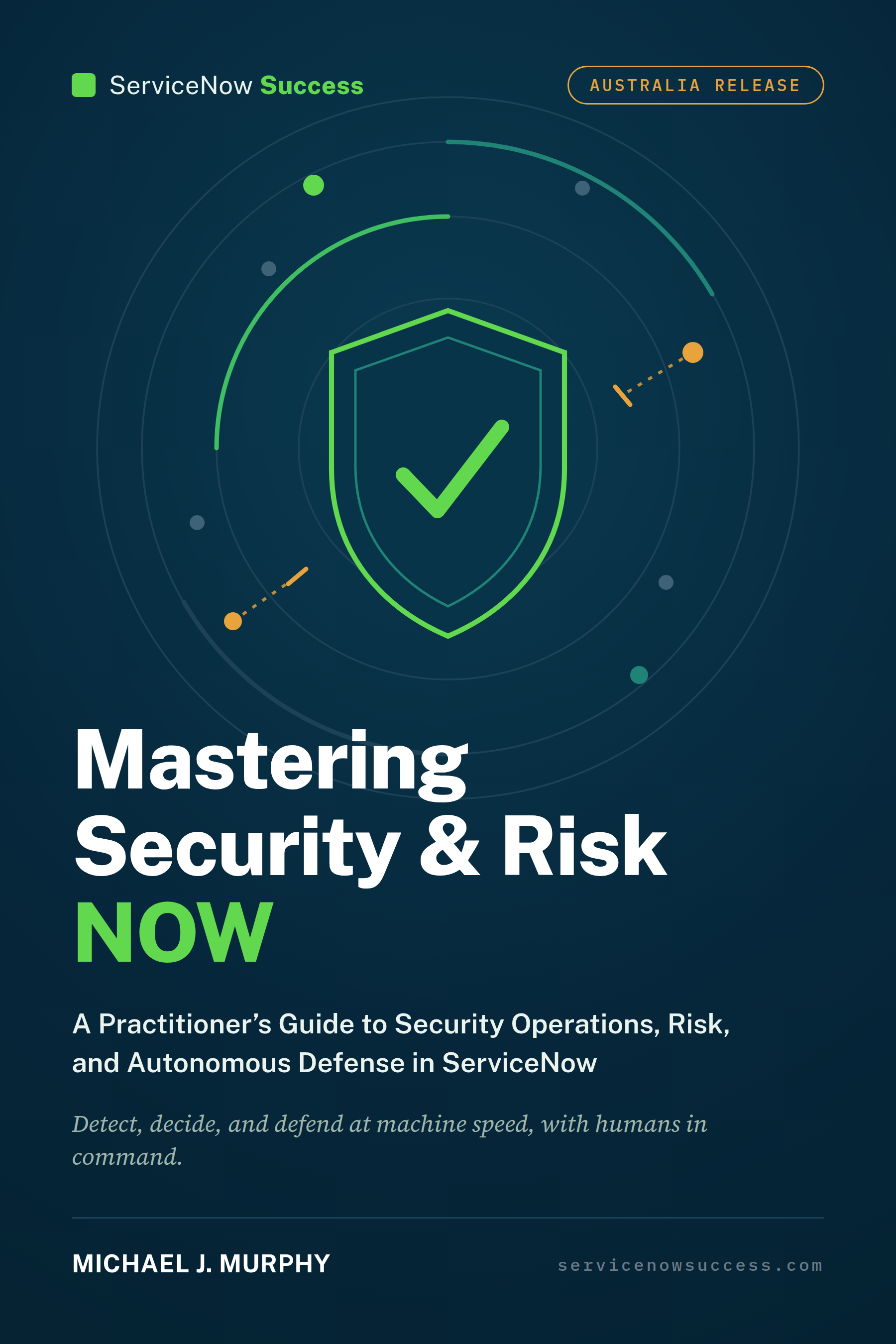 Mastering Security & Risk NOW book cover, A Practitioner's Guide to Security Operations, Risk, and Compliance on the ServiceNow Platform by Michael J. Murphy